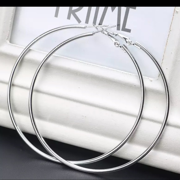 White Gold Plated 1.5” Round Hoop Earrings - Picture 6 of 6